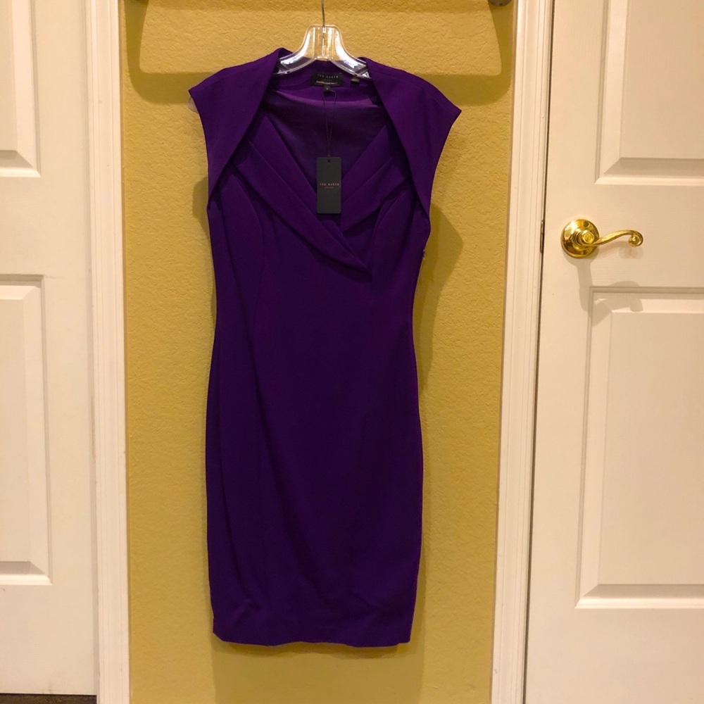 NWT Ted Baker deep purple cross over fitted dress
